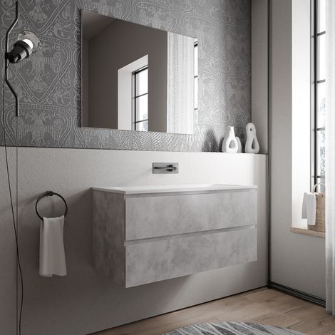 BERNSTEIN - Mueble bajo lavabo AVA 100 cm con lavabo de fundición mineral BRUXELLES- color a elegir:Concrete grey, Blanco mate sin orificio para grifo