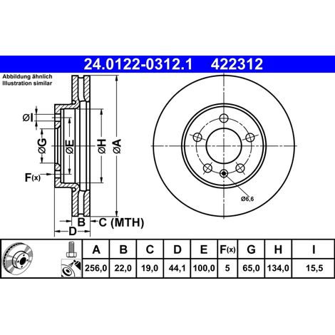 Lot de 2 Disques de frein ATE 24.0122-0312.1 AUDI 2Q0 615 301 G