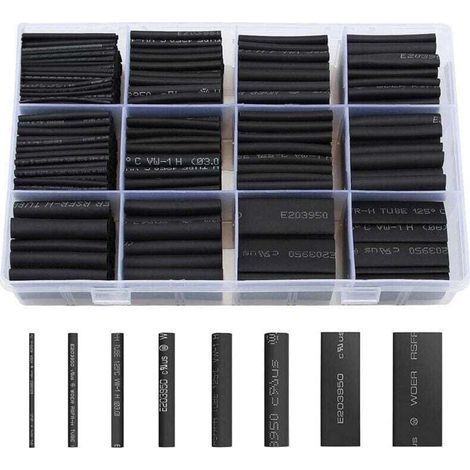 Gaine Thermorétractable 650pcs Tube Thermorétractable Noir 8 Tailles Ratio 2:1 Gaine Thermo Retractable Kit, Noire (1/4)
