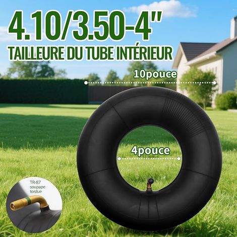 Chambres à air 4.10/3.50-4 pouces avec valve courbée TR-87 pour brouettes, tondeuses à gazon, diables, chariots de jardin, tracteurs, chariots à roulettes (1/3)