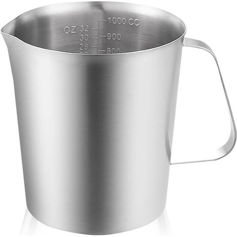 Gobelet doseur inox 1 l : pot lait marqué, poignée, doseur inoxydable 304, 2 échelles, tasses (1/5)