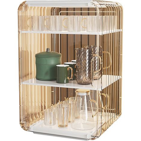 Boîte de Rangement Empilable pour Tasses en Plastique Transparent, Organisateur de Tasse Anti-Poussière pour Bureau ou Armoire, Grand Modèle Blanc (1/5)