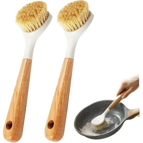 2 Stück Nylon-Spülbürsten mit Holzgriff und Reinigungsloch (1/5)