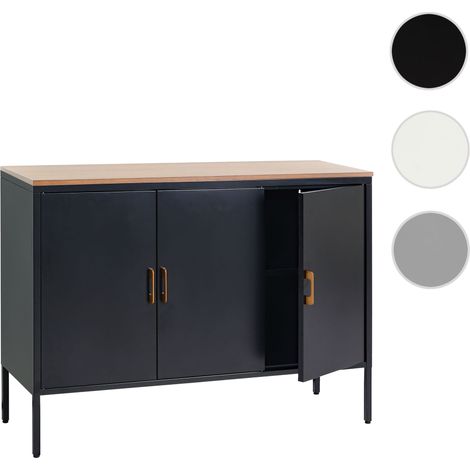 Commode HWC-L84, Sideboard Armoire Buffet, 3 portes métal 90x120x40cm, mélaminé blanc (1/5)