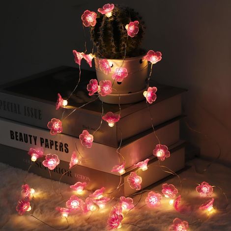 Guirlande Fleurs Cerisier LED 3M 30 LED Rose À Piles Apporte une touche élégante aux mariages et célébrations, adaptée aux chambres, jardins (1/5)