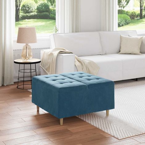 Aufbewahrungsottomane mit Kissen Blau 80 x 80 x 45 cm Samt