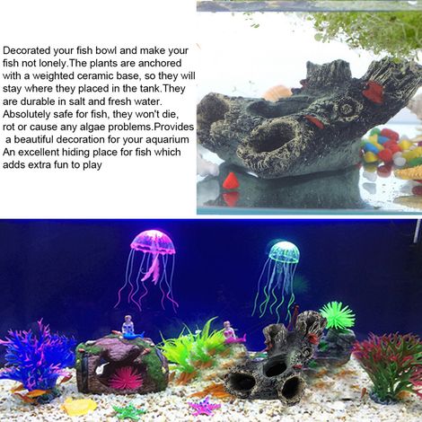 Bois flotté artificiel en résine pour aquarium, cache poisson, ornement déco avec trou, décoration de réservoir (1/5)
