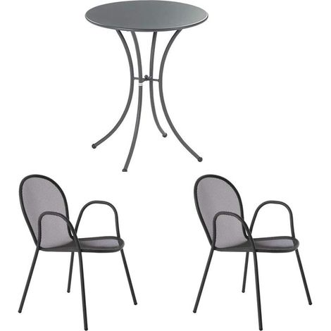 EMU Set Tavolo Pigalle Tondo Ø 60 Cm Con 2 Poltrona Ronda Grigio Antico