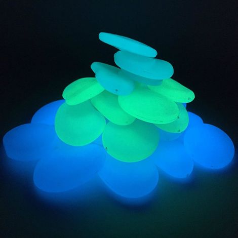 Pietre piatte ecosostenibili che si illuminano al buio in vetro fosforescenti - Numero Pezzi: 0,5 KG (Circa 40/45 pietre) - Colore: Acquamarina (1/4)