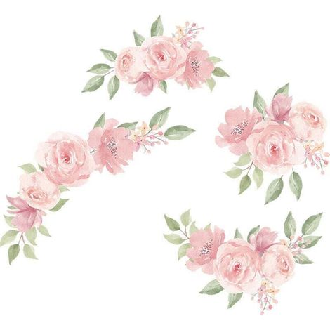 1 ensemble de stickers muraux fleurs roses, autocollants muraux floraux roses élégants à l'aquarelle, papier peint fleur rose fleur pour salon chambre chambre filles (1/4)
