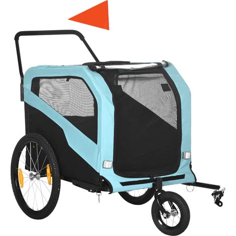 Carrello 2 in 1 per cani blu in acciaio, rimorchio bici e passeggino per cani (1/4)