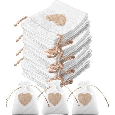 30PCS Jute Bags 10x14cm Heart Pattern Jute Pouches Set of Small Drawstring Bags for Sweets, Jewelry, Gift Boxes, and Favors for Weddings, Baptisms, Birthdays, and Christmas (1/5)