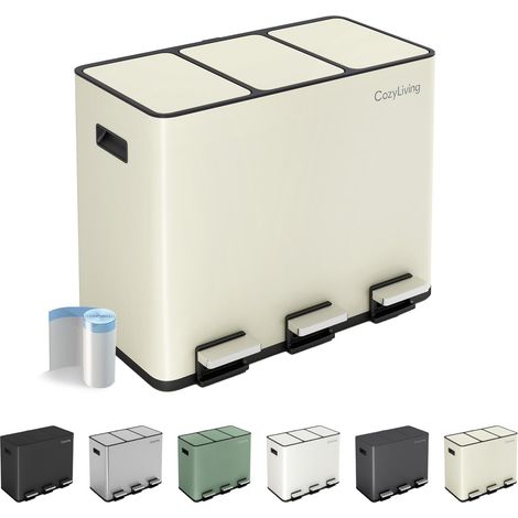 Premium Stainless Steel Triple  Compartment Pedal Bin 15L+15L+15L BEIGE