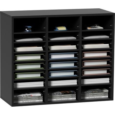VEVOR Organisateur de Bureau en Bois 74x30,5x62 cm Trieur de Documents a 24 Compartiments Corbeille a Courrier Panneau Agglomere Etagere Amovible Classeur pour Rangement Fichiers Magazines Ecole Noir