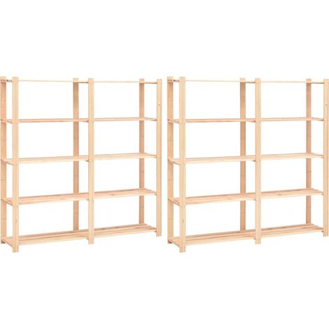 Lot de 2 Étagères de rangement à 5 niveaux Étagère Charge Lourde - Étagère de stockage 170x38x170 cm Pin 500 kg BV762644 - BonneVie (1/5)