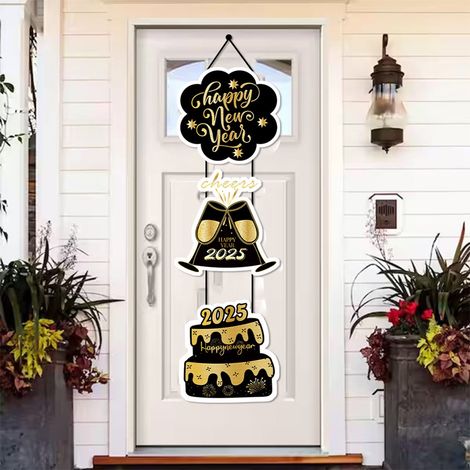 Pendentif Porte - Décoration Papier Thème Année 2025 - Pour Porte Fenêtre Arbre À Cadre Intérieur Extérieur - Lot De 2 (1/5)