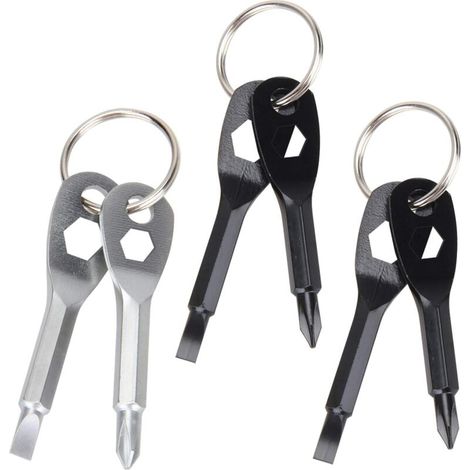 3-teiliges Schlüsselanhänger-Schraubendreher-Werkzeug-Set, multifunktionales Mini-Taschenwerkzeug, 4-in-1-Flach- und Kreuzschlitzschlüssel, Schraubendreher-Werkzeug-Set (schwarz, silber) - Crezuo