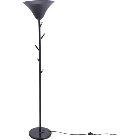 Modern Black E14 1-Light Floor Lamp with Coat Rack (1/5)