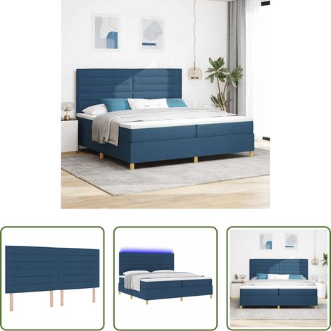 Lits LED - Lit à ressort LED avec matelas Bleu 200 x 200 cm tissu (1/5)