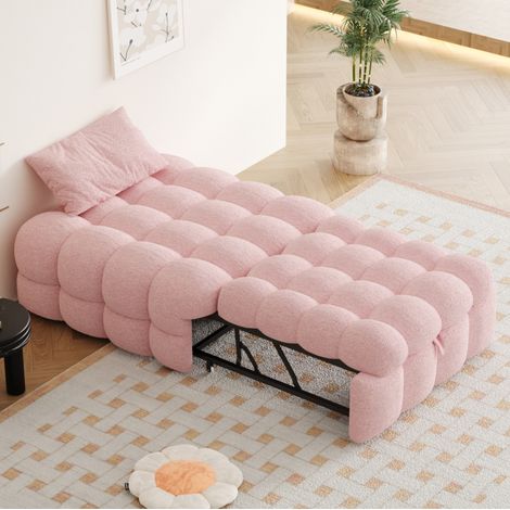 DESVIAE Canapé lit convertible 2 en 1 pouf lit simple tissu teddy rose 183 x 76 x 42 cm (1/5)
