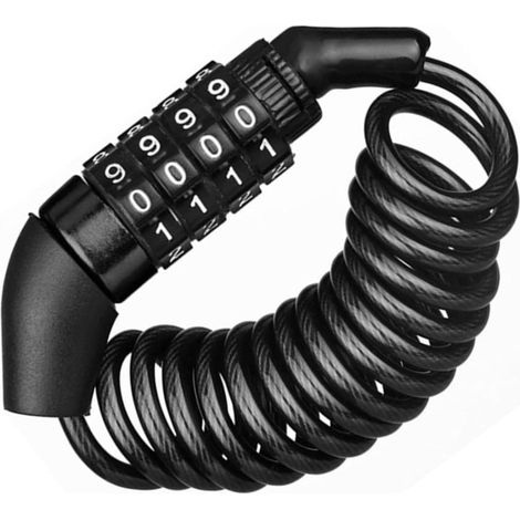 Cable antirrobo portátil con código de 4 dígitos, 1,5 m de longitud con rebobinado automático, ideal para bicicletas, motocicletas, cascos, puertas de cristal, cable negro.
