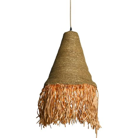 Suspension en jute et fer épurée pour intérieur chic - Naturel beige avec finition frangée cuivre (1/5)