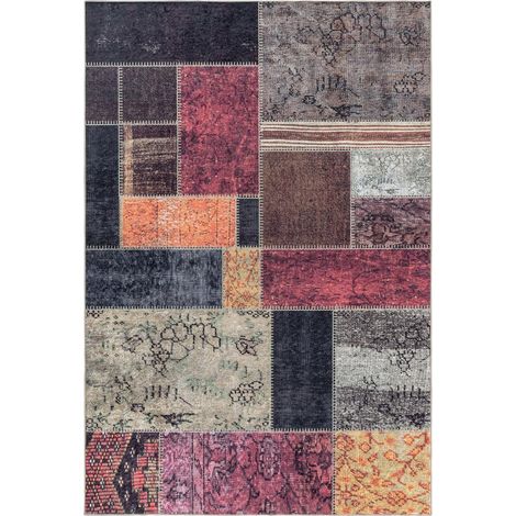 Tapis salon et chambre 140x200 orange et noir rectangle tissé motif oriental AKIOK (1/5)