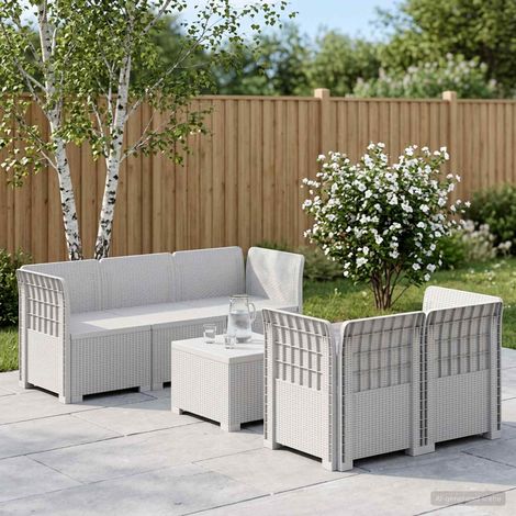 vidaXL Divano da Giardino 5 Posti Stile Rattan PP Bianco (1/5)