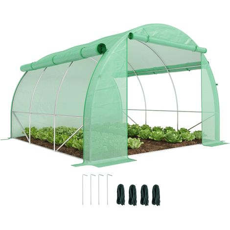 Polytunnel Greenhouse Walk-in Grow House Tent with Roll-up Sidewalls, Zipped Door and 6 Windows, 3x3x2m Green (1/5)