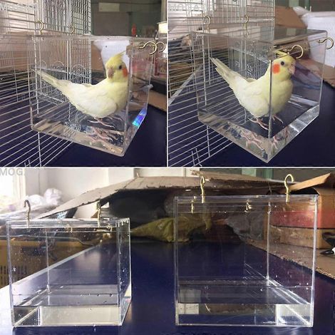 Baignoire pour oiseaux en cage, accessoires de douche pour perroquets, boîte de bain transparente suspendue - L (1/4)