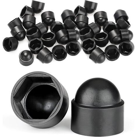 Capuchons D'écrou, 50 pièces, Cache Ecrou M8, Cache Vis Noir, Capuchons de Protection Hexagonaux Ronds, Cache Boulon en Plastique, pour Vis et Ecrous (M8) (Noir) (1/5)