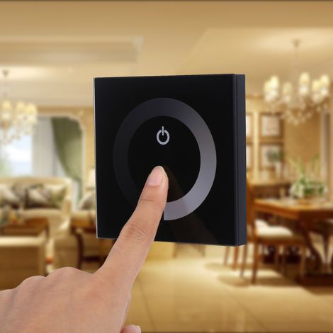 Einfarbiger Touchpanel-Dimmer-Wandschalter-Controller für LED-Lichtleiste (12–24 V DC), Schwarz (1/5)