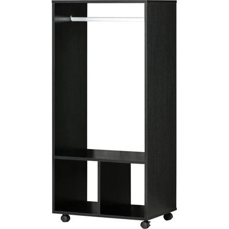 Kleiderschrank mit Regalböden, 2 Hängenischen, 4 Lenkrollen, Maße: 60 x 40 x 128 cm (L x B x H), Schwarz