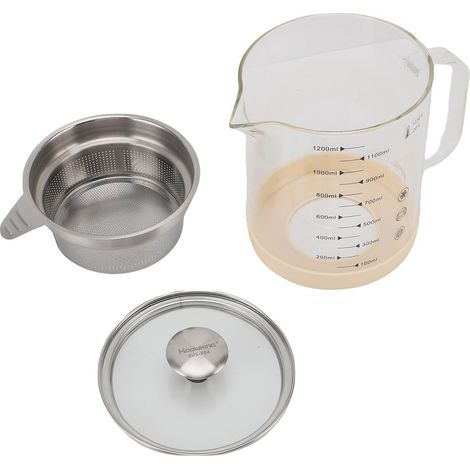 Passoire à huile multifonctionnelle en verre borosilicate de haute qualité avec filtre à mailles fines pour boissons aux fruits, lait de soja et feuilles de thé, taille S, 1200 ml. (1/5)