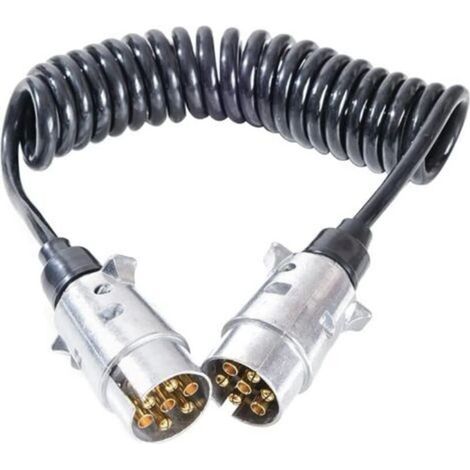 Cavo di prolunga per rimorchio da 2,9 m, spina maschio in metallo a 7 pin, prolunga per cavo rimorchio 12 V, prolunga a spirale a 7 pin per veicoli, camion, barche, auto, camper (cavo di prolunga per (1/4)