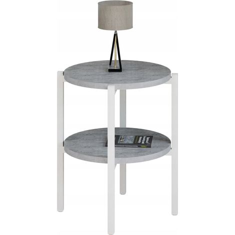 Table de chevet ronde loft avec étagère 35x35x46 cm métal blanc (1/5)