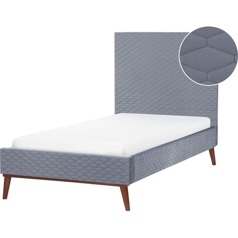 Letto Imbottito in velluto grigio Testiera Imbottita a Doghe 90 x 200 cm Bayonne