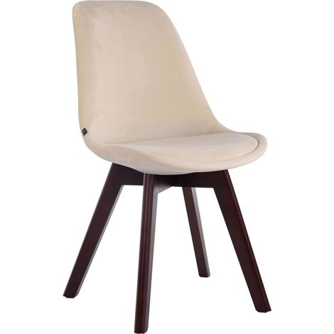 Chaise de salle à manger x1 design scandinave en velours crème et piètement à 4 pieds en bois marron 100003284 (1/3)
