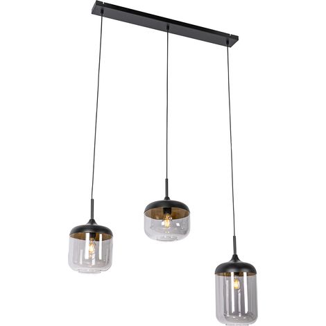 Design-Hängelampe schwarz mit Gold und Rauchglas 3-flammig - Kyan