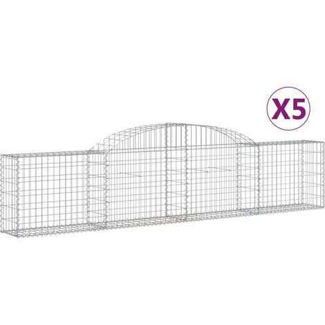 Cestas de gaviones Muro de contención arqueado Valla de jaula 5 piezas 300 x 30 x 60/80 cm Hierro galvanizado Plata 020040909