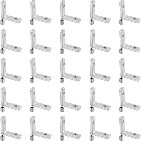Lot de 25 profilés en aluminium - 20 x 20 mm - Angle intérieur 90° - Avec