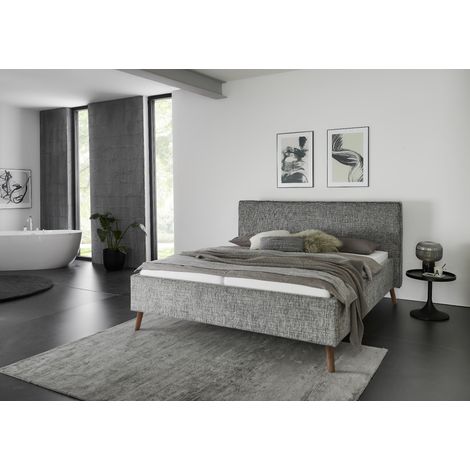 Meise Möbel Polsterbett Riva 160x200 cm Doppelbett Bettgestell Kopfteil mit Keder Webstoff Mausgrau Holzfuß eichefarbig (1/5)