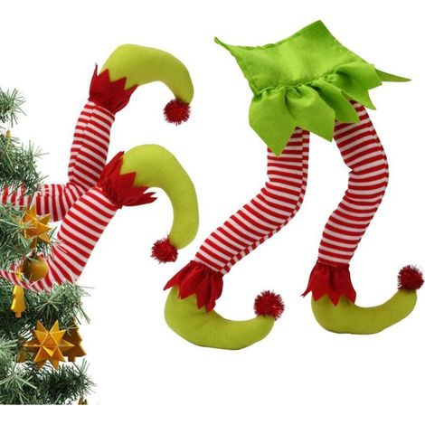 SJLERST Décoration de sapin de Noël avec des jambes de lutin en peluche coincées, ornement pour les fêtes de fin d'année, décoration intérieure et extérieure (1/5)