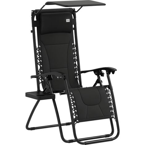 Zero Gravity Reclining Lounge Chair with Shade,Padded Seat,Cup Holder,Soft Cushion,and Headrest for Poolside and Camping,Black
