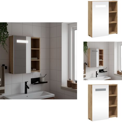 Armoire de salle de bain à miroir avec LED chêne 45x13x52 cm - Armoire De Salle De Bain - Meuble Lavabo - Armoire Miroir - Luminaire Led - Rangement Salle De Bain (1/5)