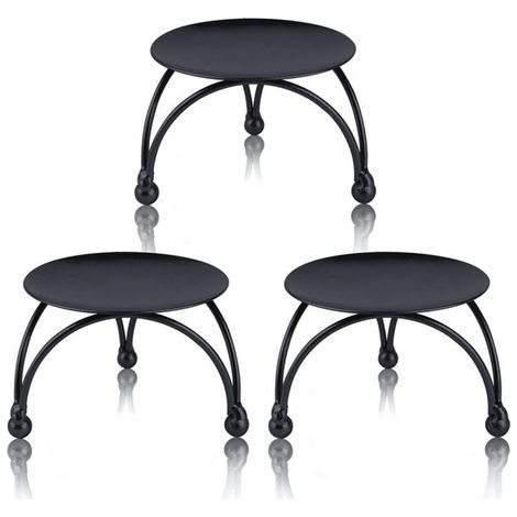 Bougeoir noir, ensemble de 3 plaques de bougie pilier en fer de petite taille de 2,5 in, petit bougeoir décoratif adapté aux bougies LED et en cire, bougeoir sur pied pour tables, mariage (1/5)