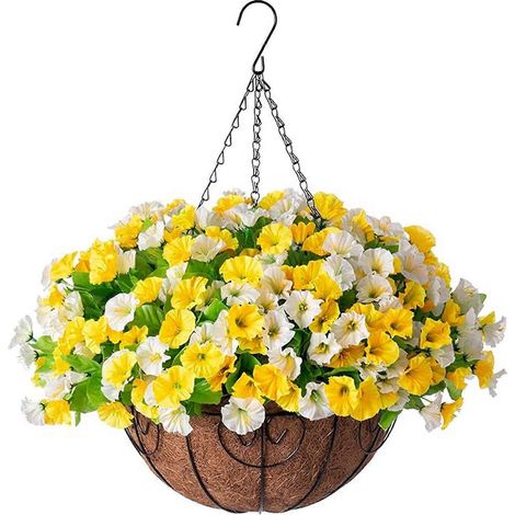 Fleurs artificielles suspendues avec panier – Résistantes aux UV – pour porche ou terrasse – 1 pièce (1/5)