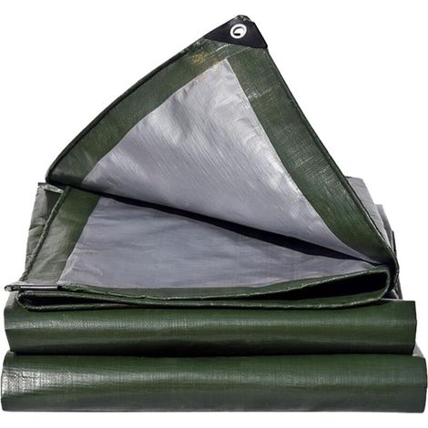 Bâche imperméable 180 g/m² verte/argentée avec œillets pour mobilier de jardin, piscine, trampoline, indéchirable