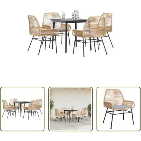 vidaXL Table de jardin -  Ensemble à manger jardin coussins 5pcs marron poly rotin verre (1/5)
