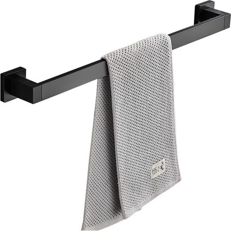 Toallero cuadrado de aluminio, de pared, con una sola barra, color negro, 30 cm (doble uso: sin taladrar y con taladrar). (1/5)